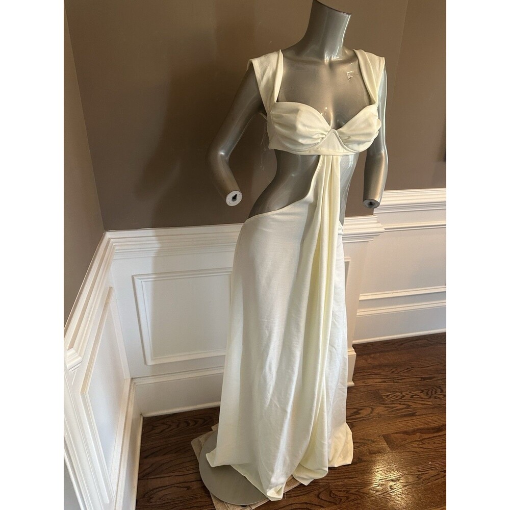 NWT FASHION NOVA Butter Yellow Gauze Wife Leg Cut Out Out Jumpsuit Sz L - Picture 5 of 5